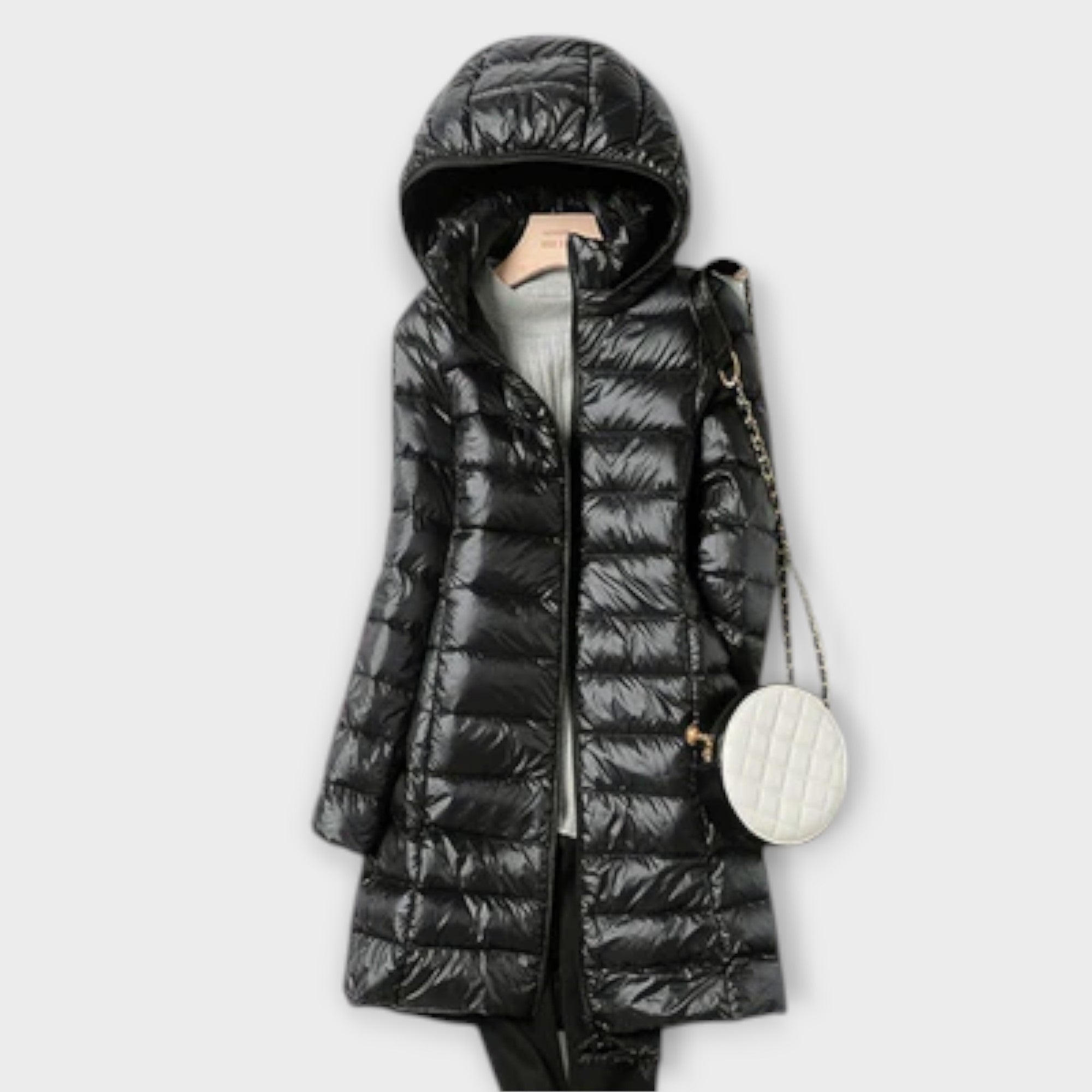 Annika - Beige ultraleichte Daunenjacke mit Kapuze