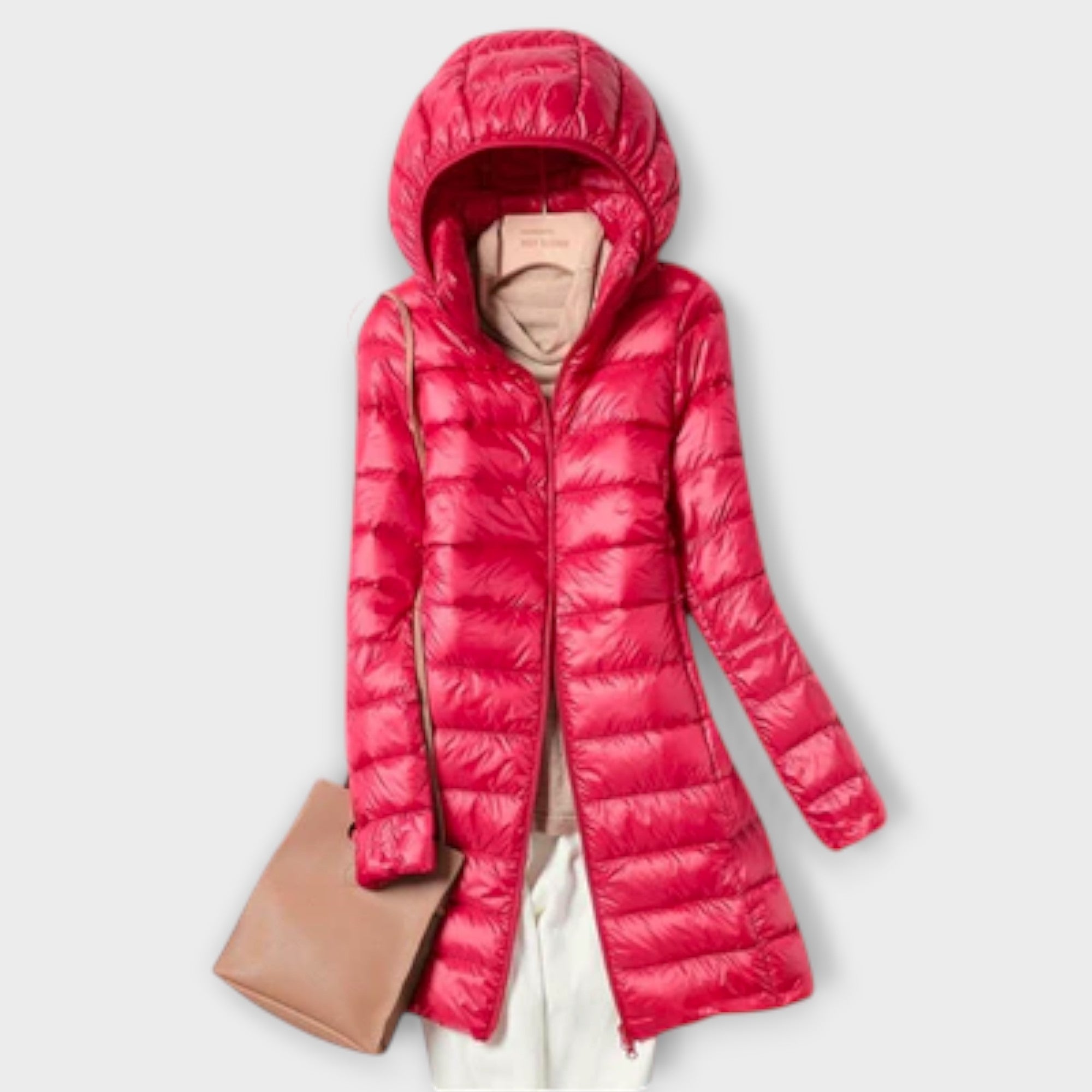 Annika - Beige ultraleichte Daunenjacke mit Kapuze