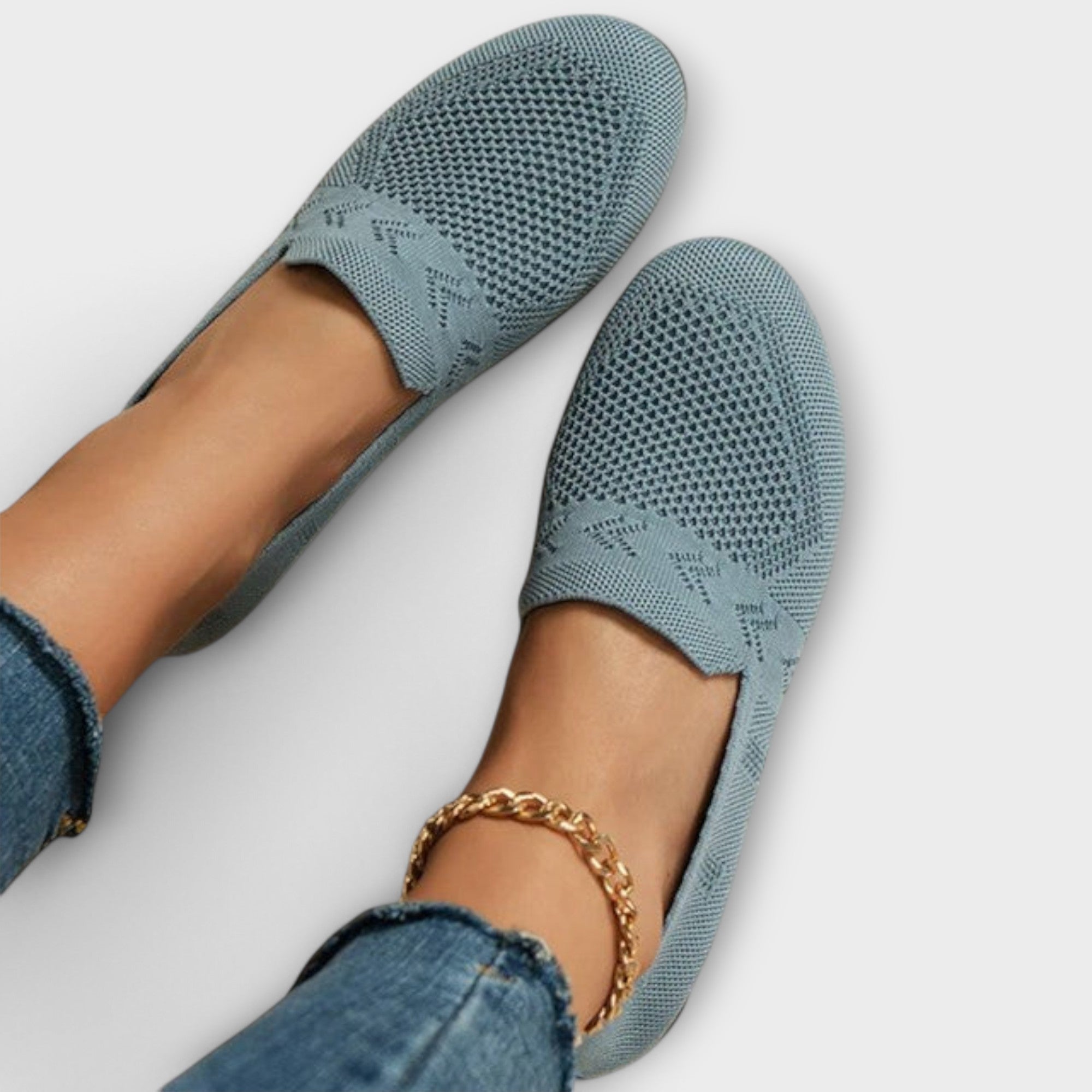 Adelheid - Hellblaue Strick-Loafer