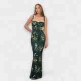 Thalia - Dunkelgrünes Maxikleid mit Blütenmuster