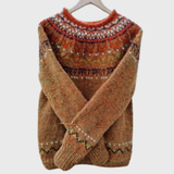 Golden Dune | Brauner Pullover mit Norweger-Muster