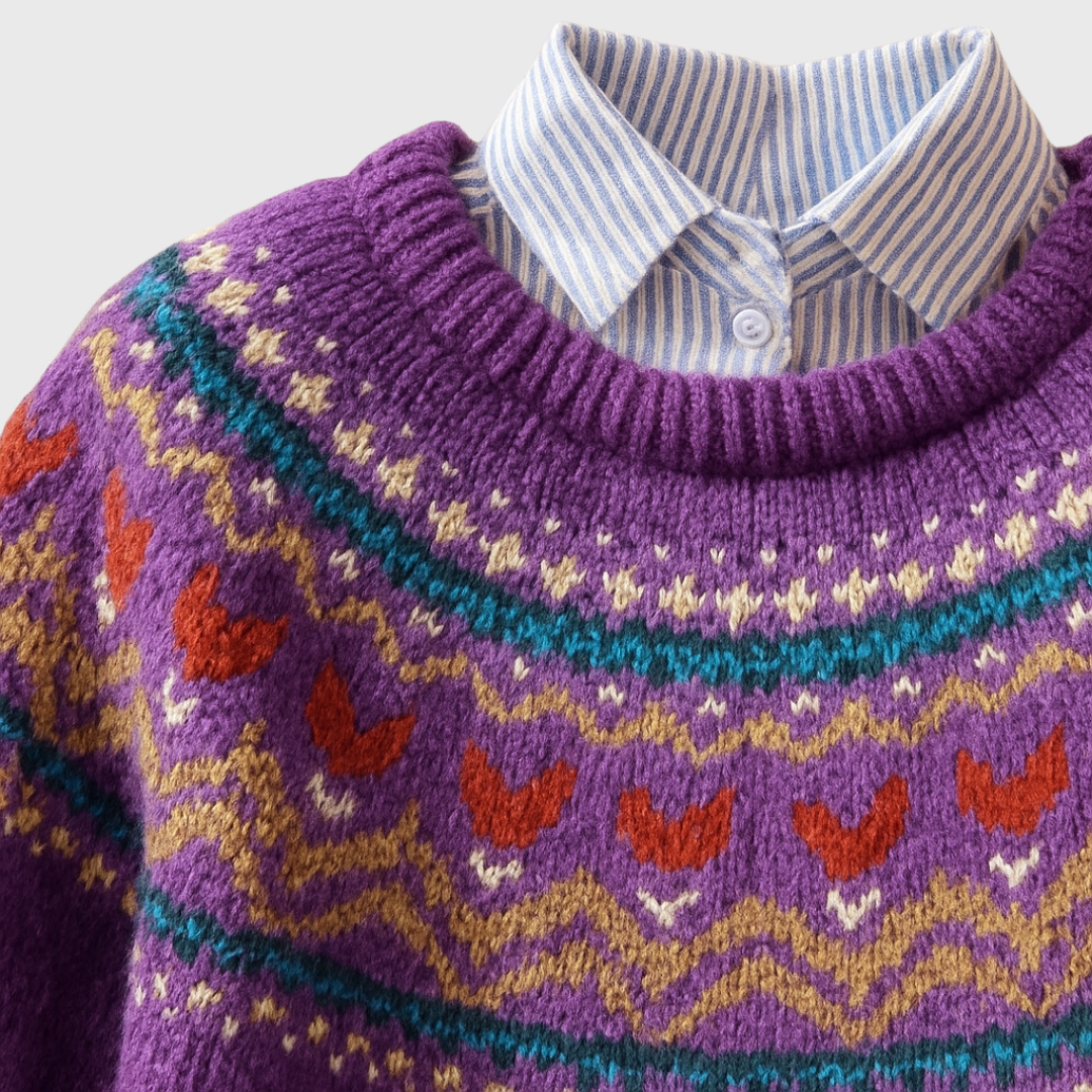 Silvi | Lila Vintage-Pullover mit Norweger-Muster