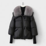 Lucyna - Schwarze elegante Jacke mit Pelzkragen