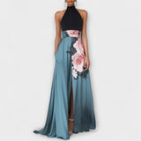 Natalie - Blaues Maxikleid mit Blütenoberteil