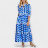 Sofia - Blaues Midikleid mit Kettenmuster