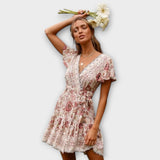 Amina - Kurzes Boho-Kleid mit Blütenmuster