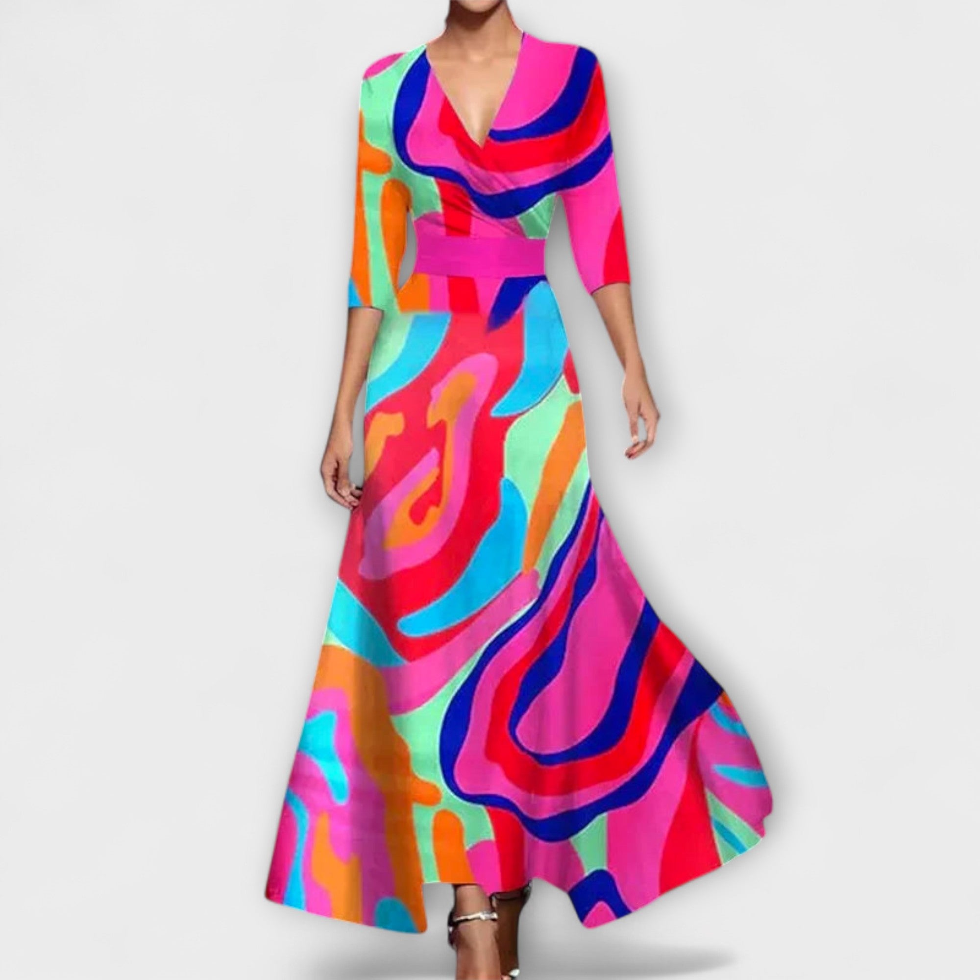 Alma - Weiss-blaues Kleid mit Blütenmuster