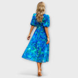 Mathilda - Blaues Midikleid mit Blütenmuster