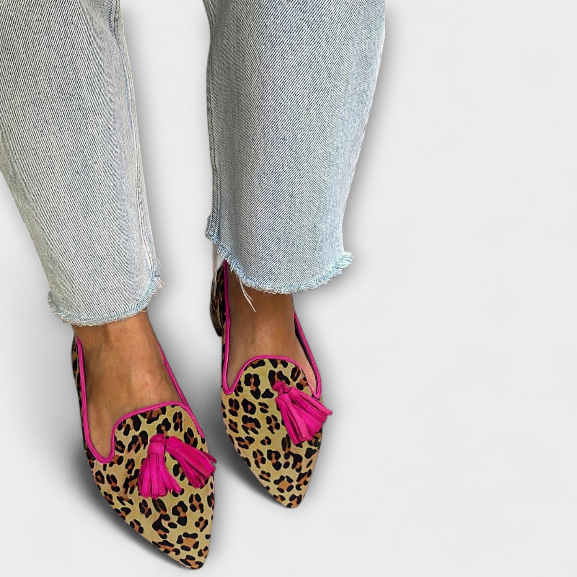 Berta - Leoparden-Slipper mit Quasten