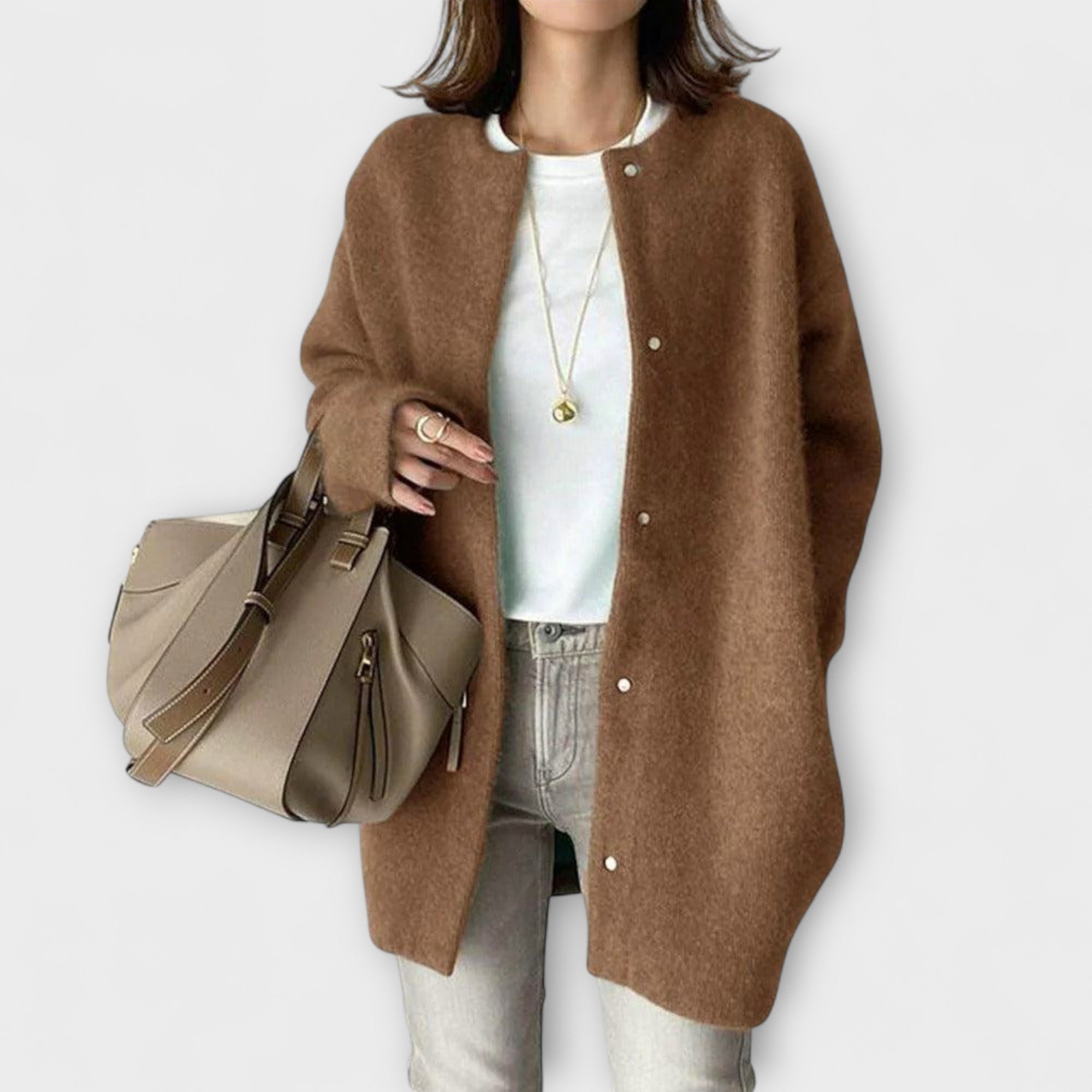 Amy - Beige gemütliche Relaxed-Fit-Jacke