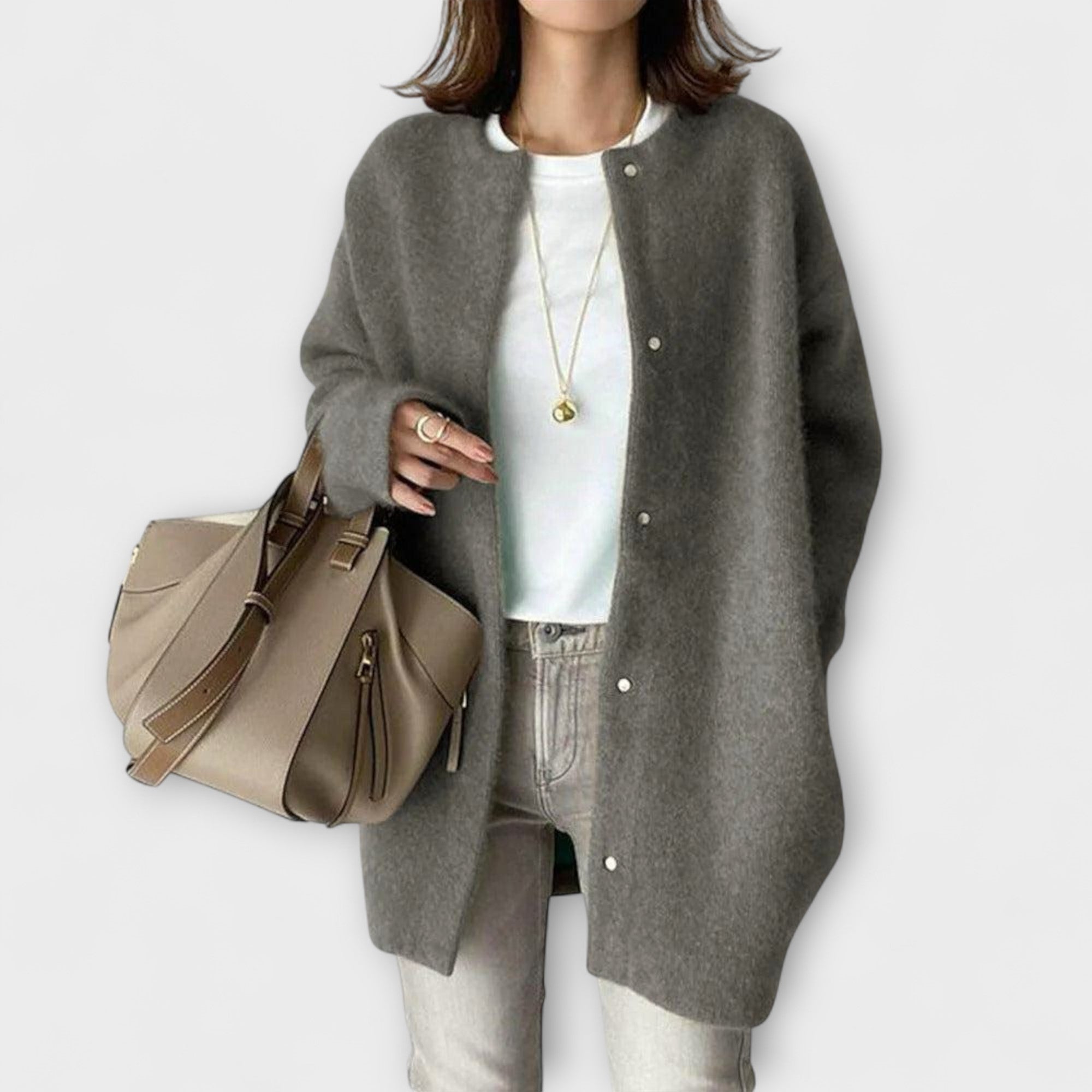Amy - Beige gemütliche Relaxed-Fit-Jacke