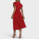 Schickes rotes Polka-Dot-Midikleid mit Knopfleiste