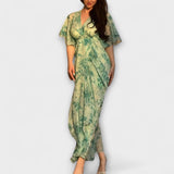 Lana - Grünes Maxikleid mit Blütenmuster