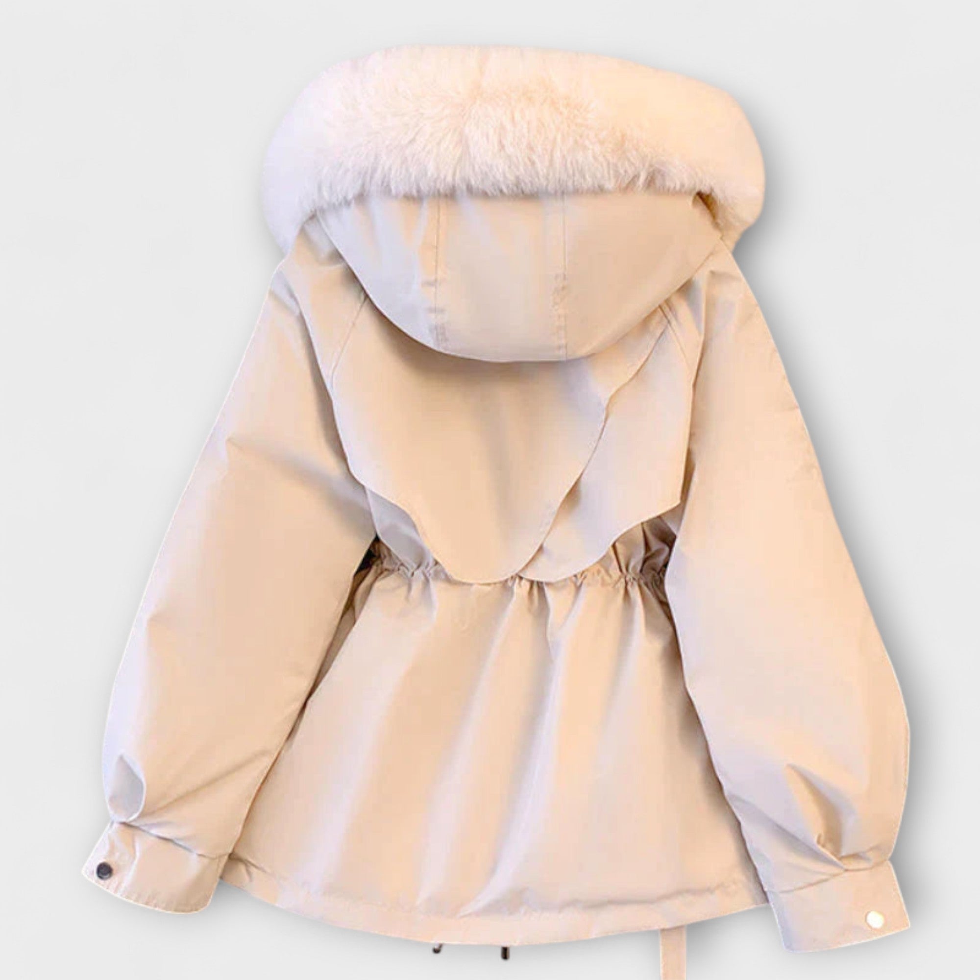 Bela - Beige elegante Winterjacke mit Pelzkragen
