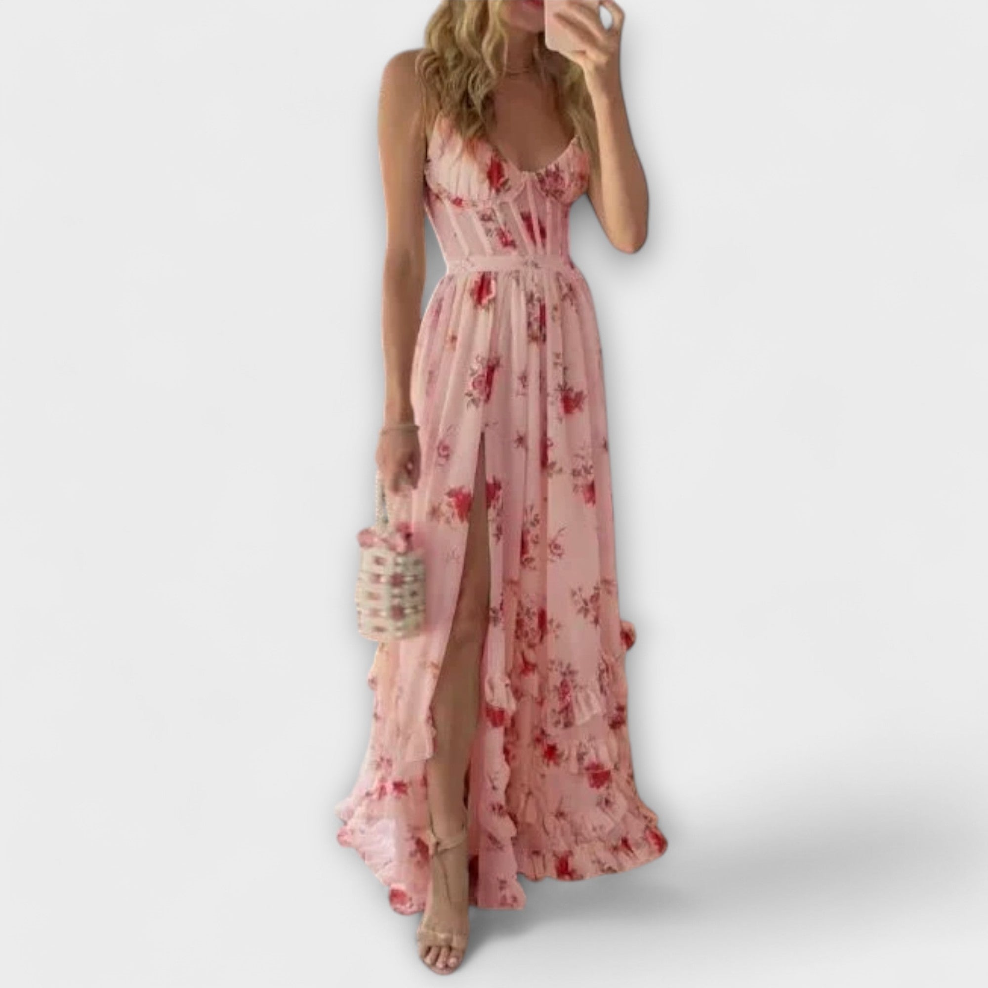 Hazel - Cremefarbenes Maxikleid mit Blütenmuster