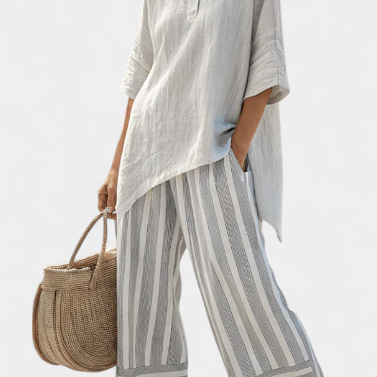 Clarisse - Asymmetrisches Blusen-Set mit Streifen