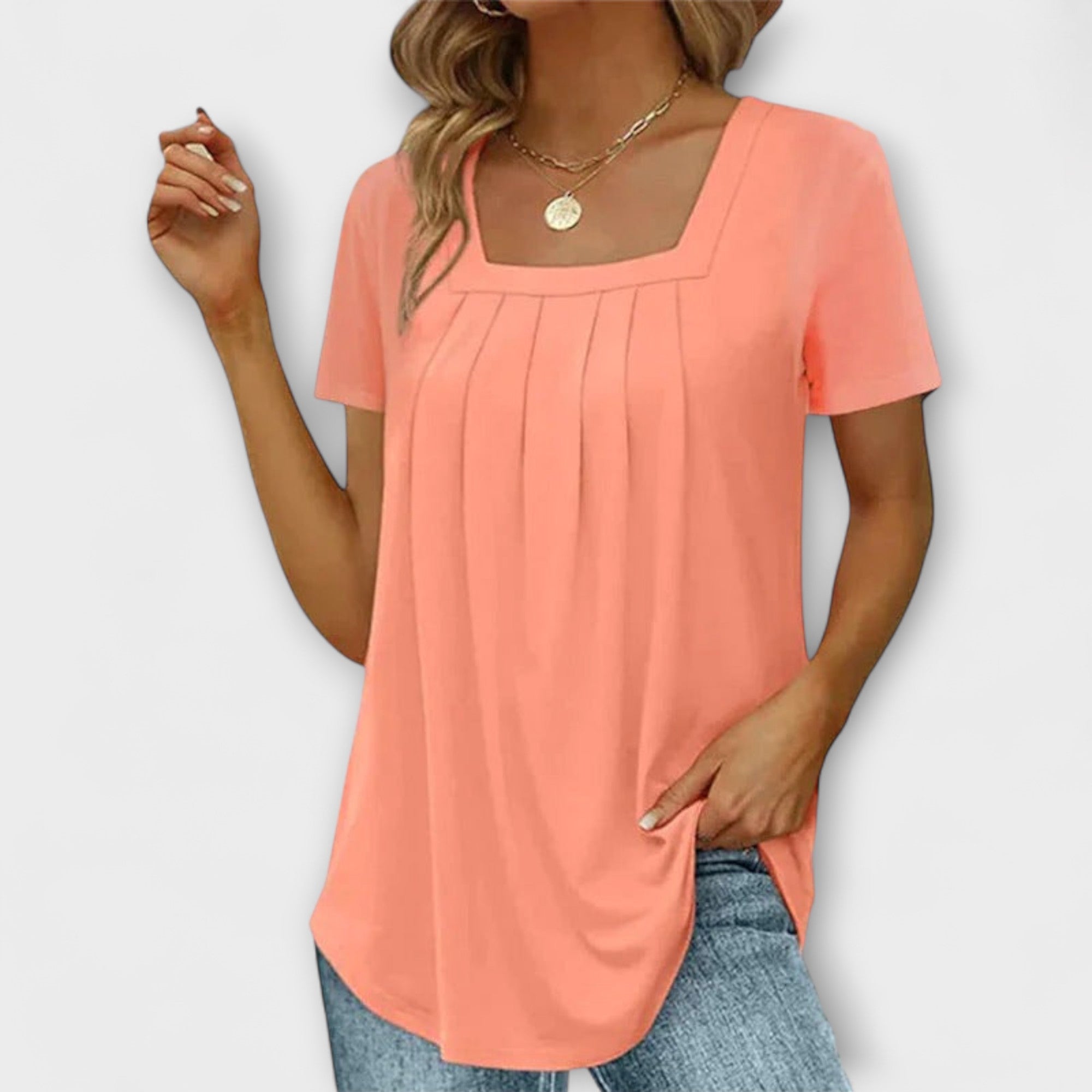 Annie - Weisse Bluse mit eckigem Ausschnitt