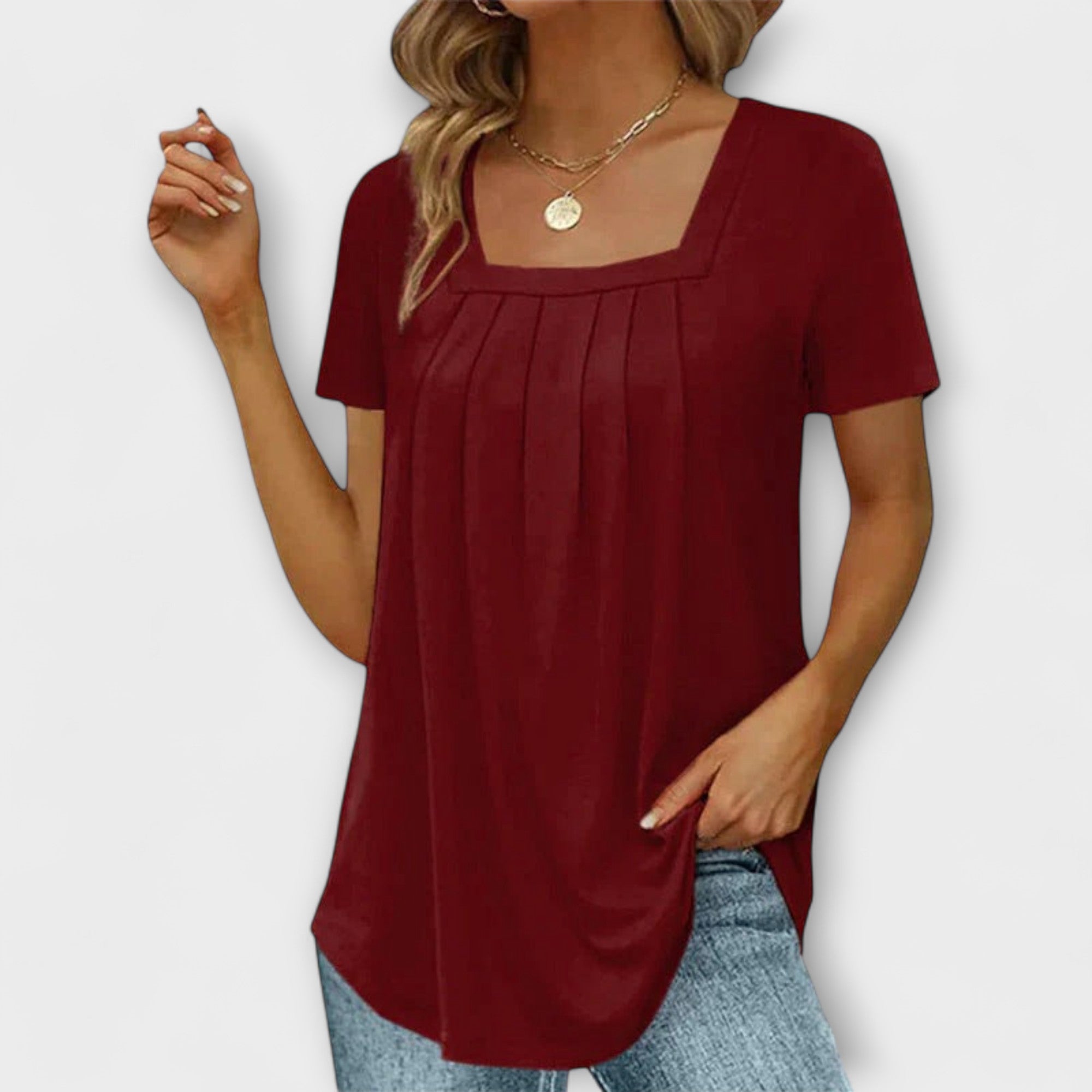 Annie - Weisse Bluse mit eckigem Ausschnitt