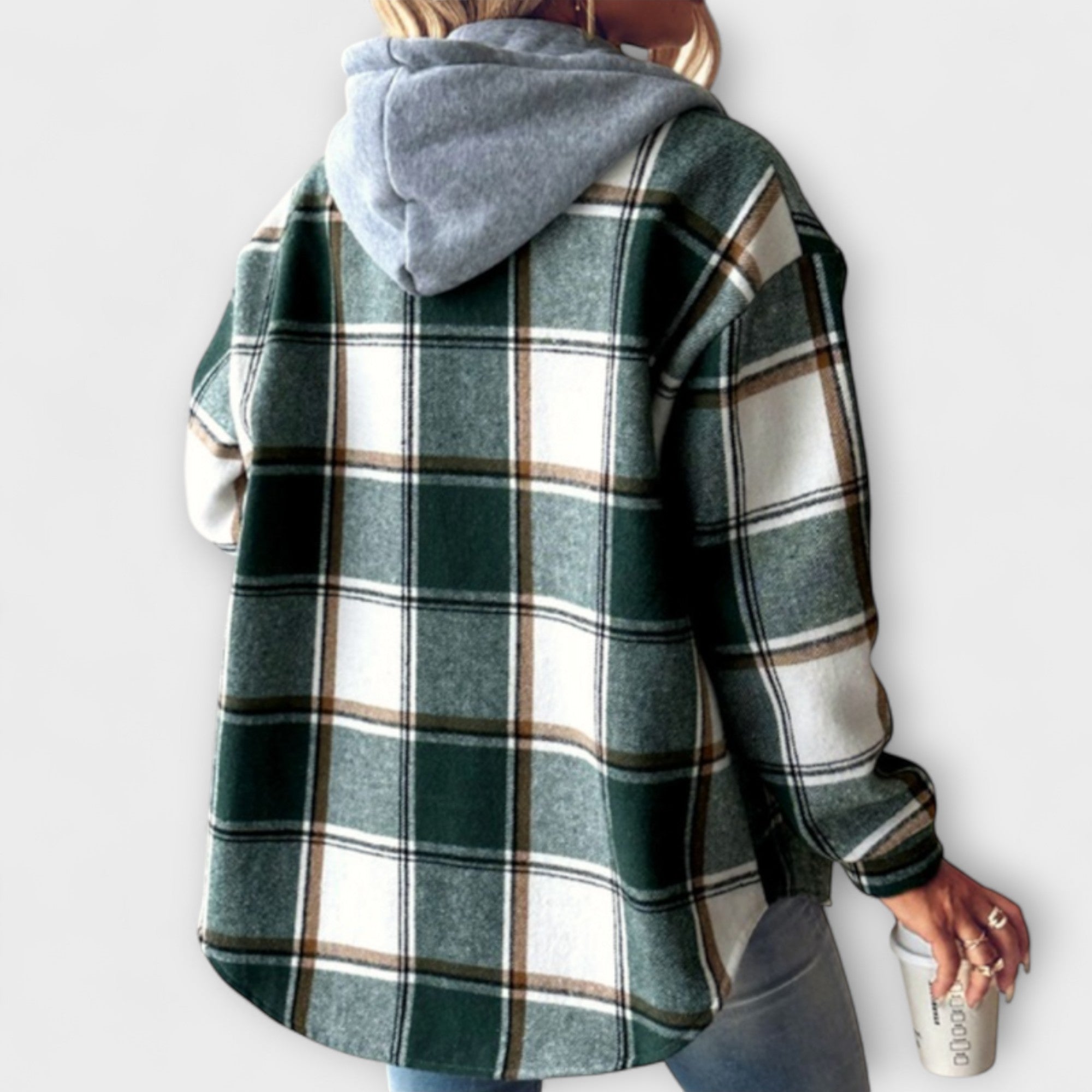 Zelina - Grün-weisser karierter Kapuzenpullover