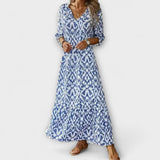 Elegantes blau-weisses Damen-Maxikleid mit Muster