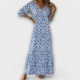 Elegantes blau-weisses Damen-Maxikleid mit Muster