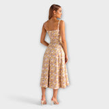 Kiana - Cremefarbenes Korsett-Midikleid mit Blümchen