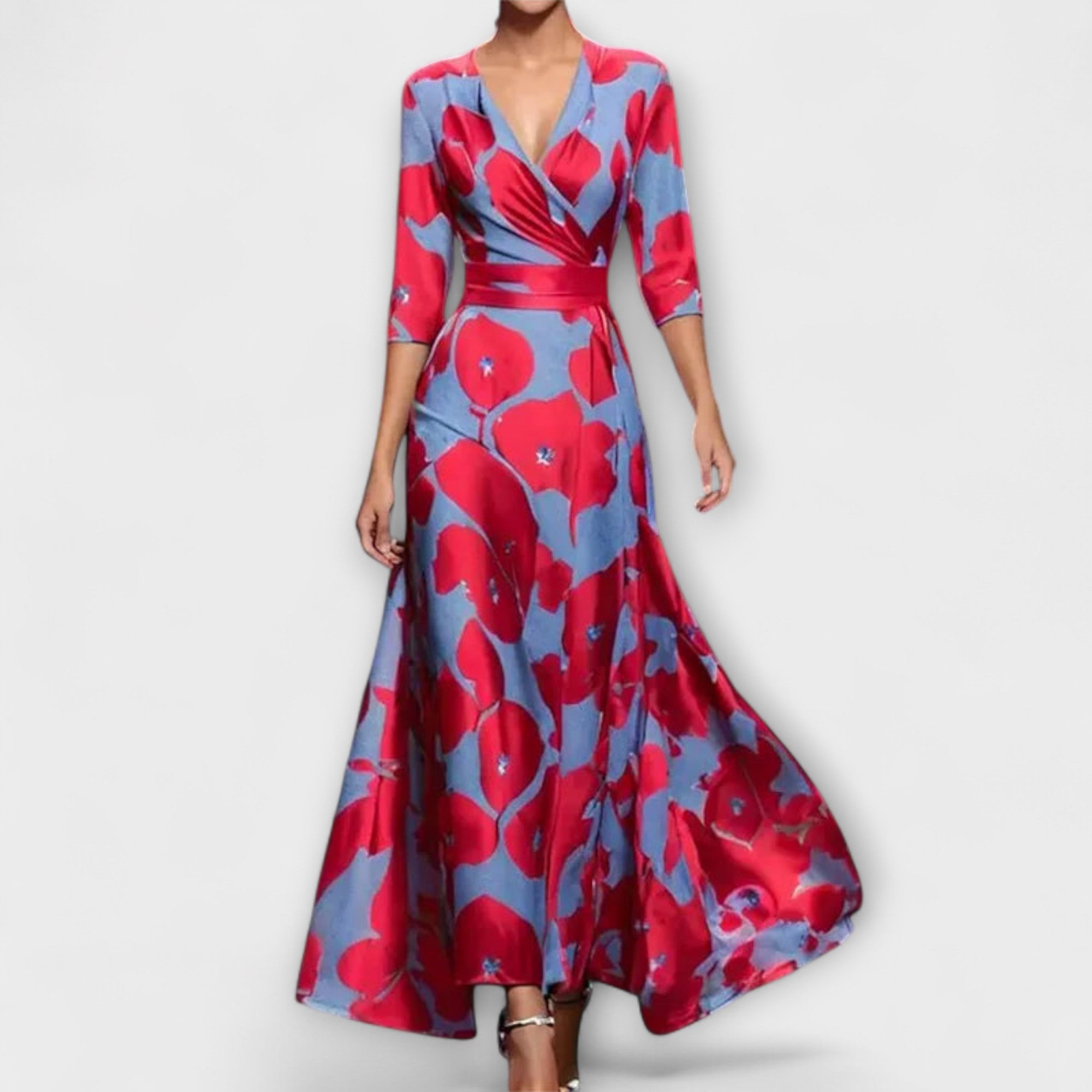 Alma - Weiss-blaues Kleid mit Blütenmuster